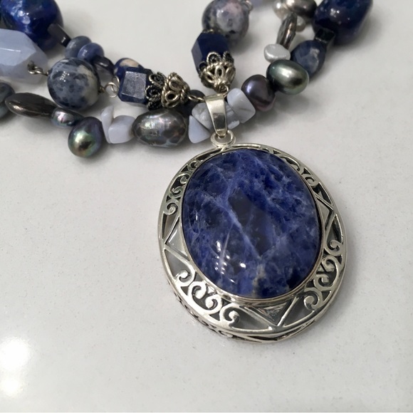 Sterling Silver Beautiful!!! 925 Blue Sodalite Agate Keshi Pearls - Picture 2 of 14